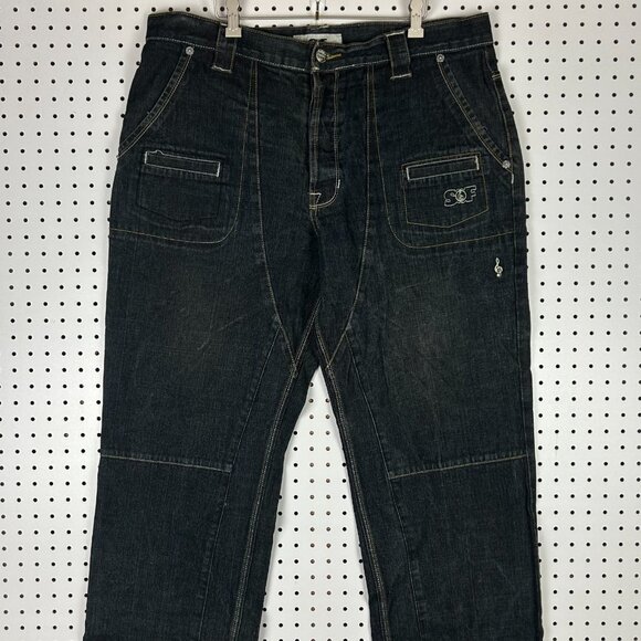 Songs of Freedom Dark Wash Baggy Jeans 40x33 Double Knee Stitched Stash Skater - Picture 5 of 9